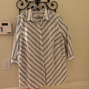 Chico's Cream Top with Navy & Blue Stripes